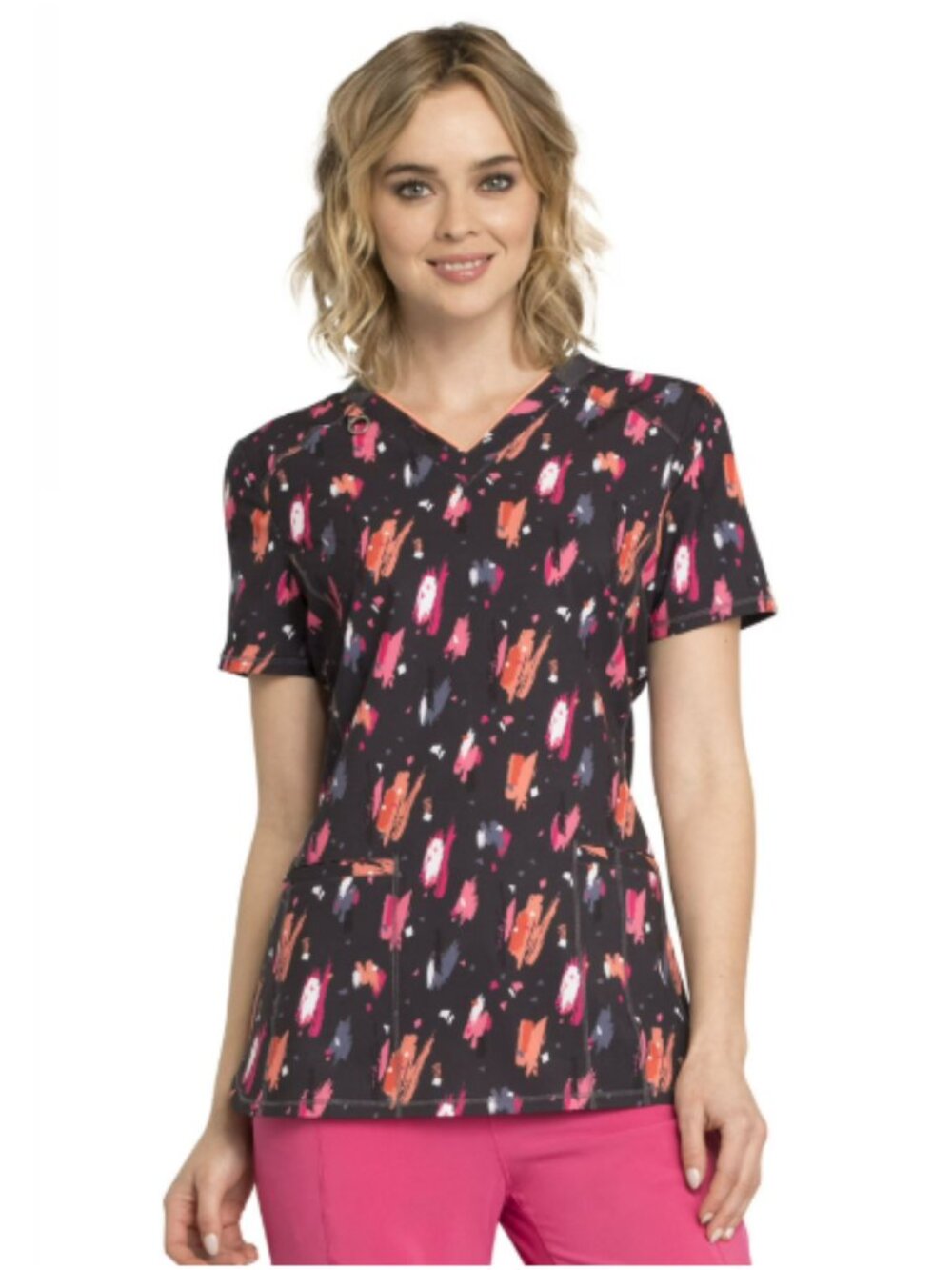 Cherokee Scrubs Infinity V Neck Top size 2XL CK634 WHAS Contemporary Multicolor